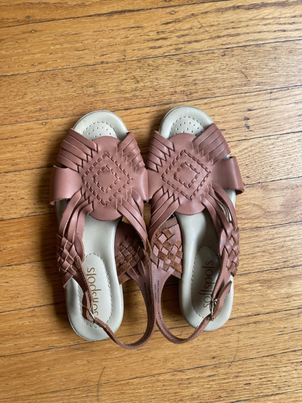 Comfortiva Soft Spots Women's Brown Leather Woven Slingback Sandals